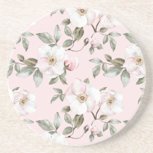 Mooie Roze Witte Bloemen Zandsteen Onderzetter