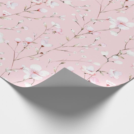 Mooie Roze Witte Bloemige Bruidsshowers Cadeaupapier (Hoek)