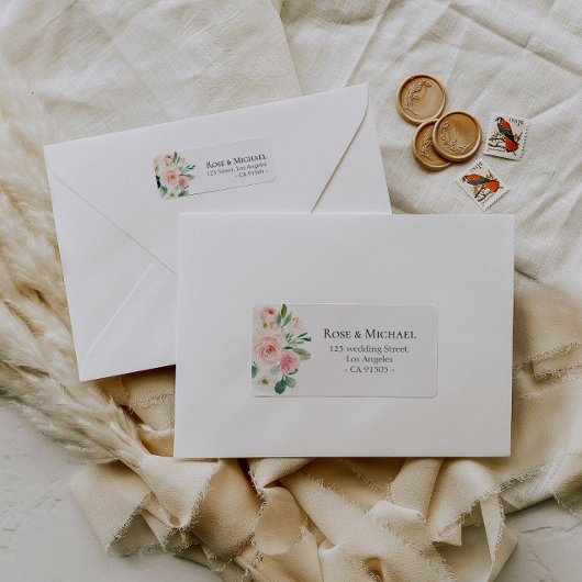 Mooie roze & witte blush blooms adreslabel etiket