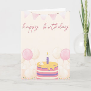 Mooie roze, witte en paarse gelaagde cake, ballonn kaart