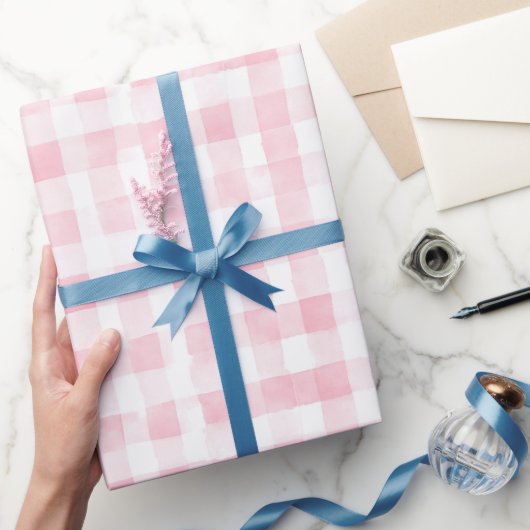 Mooie Roze Witte Geruite Strepen Bruidsdouche Cadeaupapier (Geschenken)