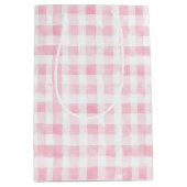 Mooie Roze Witte Geruite Strepen Bruidsfeest Medium Cadeauzakje (Voorkant)