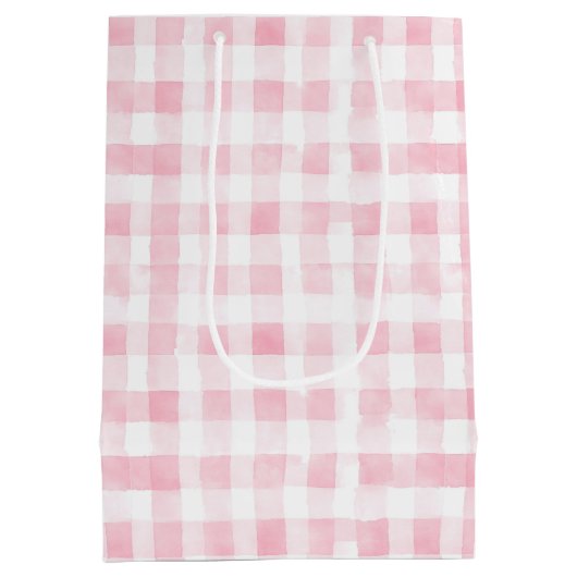 Mooie roze witte geruite strepen bruidsshowers medium cadeauzakje (Achterkant)