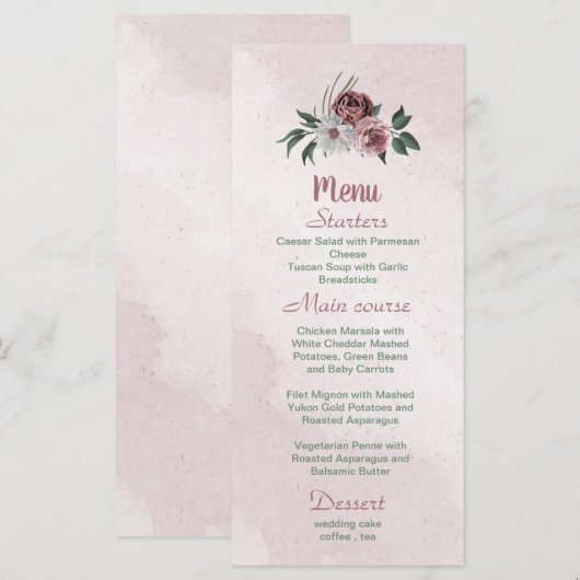 mooie roze witte kaneel roos florale groen menu (Voorkant / Achterkant)