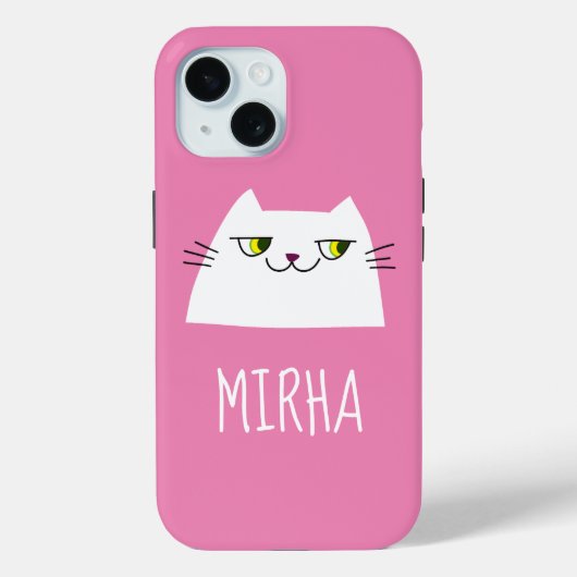 Mooie Roze Witte Kat iPhone Hoesje Aangepaste Naam (Achterkant)