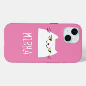 Mooie Roze Witte Kat iPhone Hoesje Aangepaste Naam (Achterkant (horizontaal))
