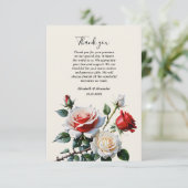 Mooie roze witte rode rozen bloemige bruiloft bedankkaart (Staand voorkant)