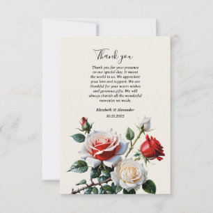 Mooie roze witte rode rozen bloemige bruiloft bedankkaart