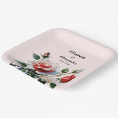 Mooie roze witte rode rozen bloemige bruiloft papieren bordje (Gebogen)
