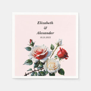 Mooie roze witte rode rozen bloemige bruiloft servet
