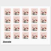Mooie roze witte rode rozen bloemige bruiloft vierkante sticker (Vel)