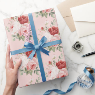 Mooie Roze Witte Rode Rozen Bloemrijke Bruiloftsdo Cadeaupapier