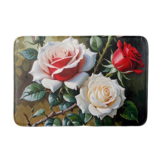 Mooie roze witte rode rozen olieverfschilderij badmat (Voorkant)