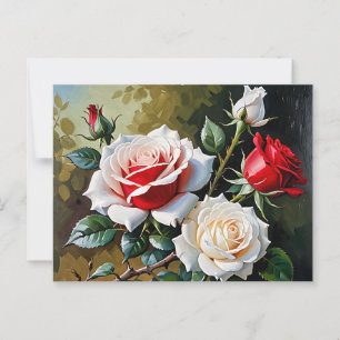 Mooie roze witte rode rozen olieverfschilderij briefkaart