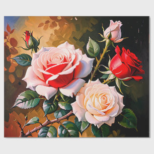 Mooie roze witte rode rozen olieverfschilderij cadeaupapier