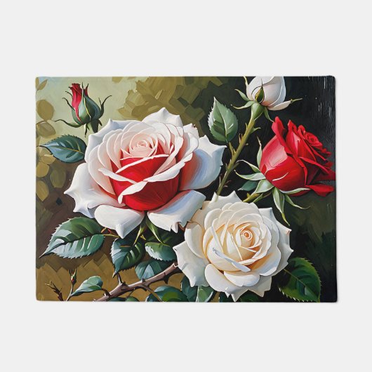 Mooie roze witte rode rozen olieverfschilderij deurmat (Voorkant)