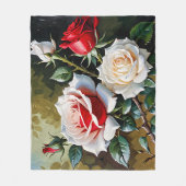 Mooie roze witte rode rozen olieverfschilderij fleece deken (Voorkant)