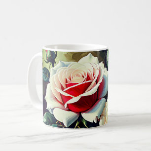 Mooie roze witte rode rozen olieverfschilderij koffiemok
