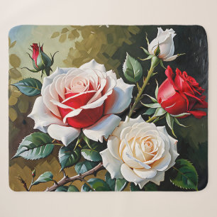 Mooie roze witte rode rozen olieverfschilderij sherpa deken