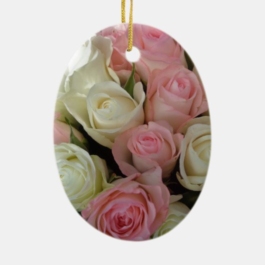 Mooie roze witte rozen bloem Bouquet Keramisch Ornament (Achterkant)