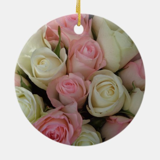 Mooie roze witte rozen bloem Bouquet Keramisch Ornament (Achterkant)