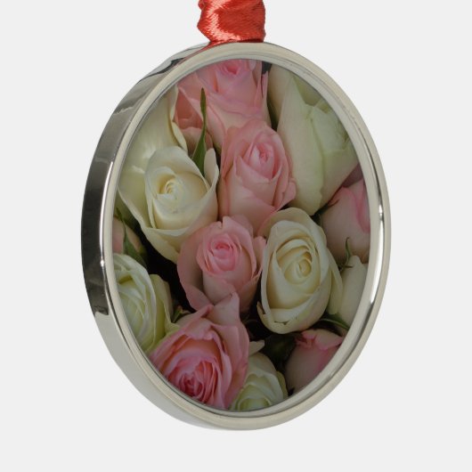 Mooie roze witte rozen bloem Bouquet Metalen Ornament (Rechts)