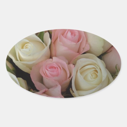 Mooie roze witte rozen bloem Bouquet Ovale Sticker (Voorkant)