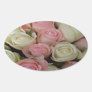 Mooie roze witte rozen bloem Bouquet Ovale Sticker