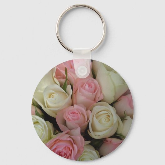 Mooie roze witte rozen bloem Bouquet Sleutelhanger (Voorkant)