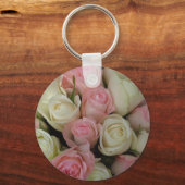 Mooie roze witte rozen bloem Bouquet Sleutelhanger (Voorkant)