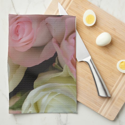 Mooie roze witte rozen bloem Bouquet Theedoek (Quarter Fold)