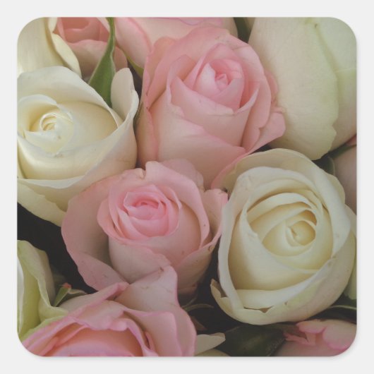 Mooie roze witte rozen bloem Bouquet Vierkante Sticker (Voorkant)