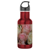 Mooie roze witte rozen bloem Bouquet Waterfles (Voorkant)