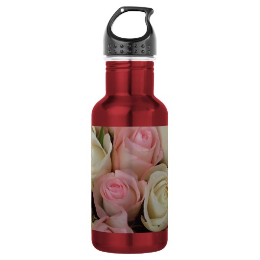 Mooie roze witte rozen bloem Bouquet Waterfles (Voorkant)