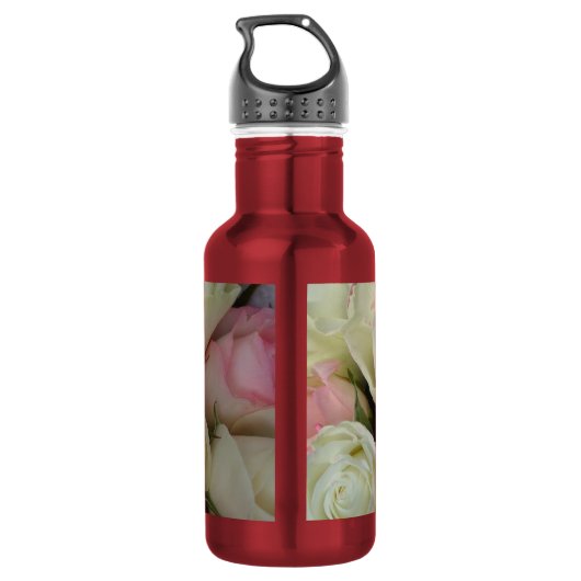 Mooie roze witte rozen bloem Bouquet Waterfles (Achterkant)