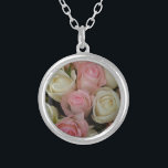 Mooie roze witte rozen bloem Bouquet Zilver Vergulden Ketting<br><div class="desc"></div>