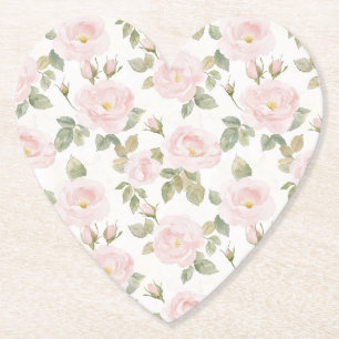 Mooie Roze Witte Rozen Bloemachtige Bruiloftsdouch Kartonnen Onderzetters