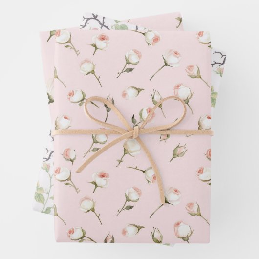 Mooie Roze Witte Rozen Bloemrijke Bruidsdouche Inpakpapier Vel (In situ)