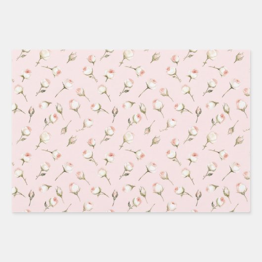 Mooie Roze Witte Rozen Bloemrijke Bruidsdouche Inpakpapier Vel (Voorkant)