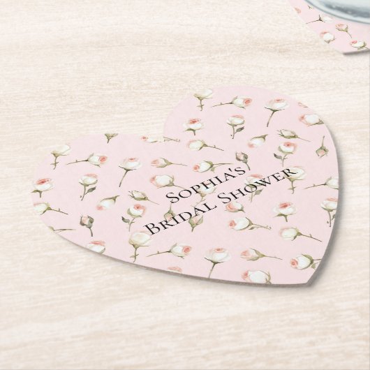 Mooie Roze Witte Rozen Bloemrijke Bruidsuitnodigin Kartonnen Onderzetters (Gekanteld)