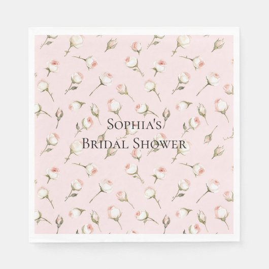 Mooie Roze Witte Rozen Bloemrijke Bruidsuitnodigin Servet (Voorkant)