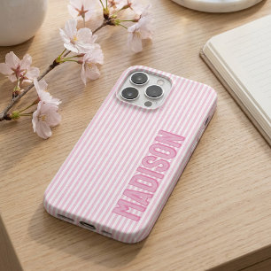 Mooie Roze & Witte Streep Gepersonaliseerde Naam iPhone 16 Pro Hoesje