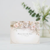 Mooie Roze Witte Waterverf Bloemen Save The Date (Staand voorkant)