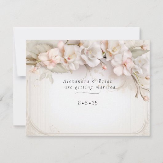 Mooie roze witte Waterverf Flowers Save The Date (Achterkant)