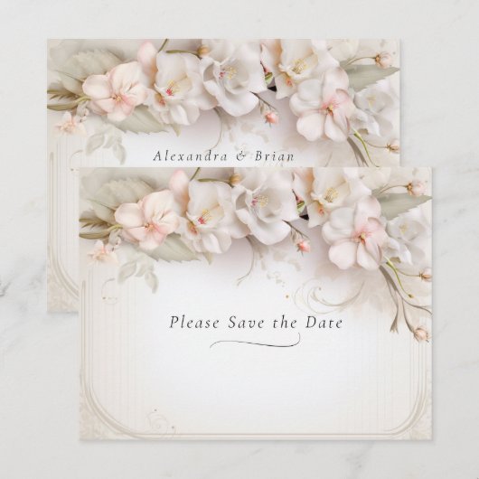 Mooie roze witte Waterverf Flowers Save The Date (Voorkant / Achterkant)