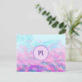 Mooie Roze Wolken Monogram Briefkaart (Staand voorkant)