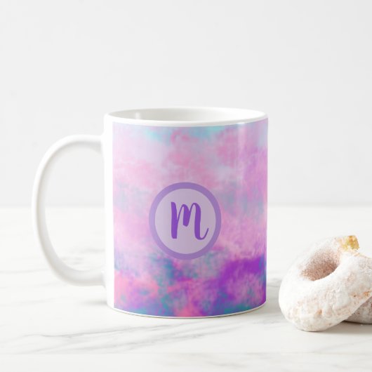 Mooie Roze Wolken Monogram Koffiemok (Met donut)