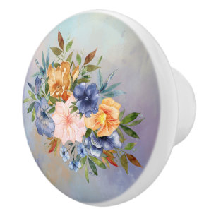 Mooie roze zachte pastel bloemen lade keramische knop