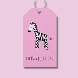Mooie roze zebra Gefeliciteerd Cadeaulabel