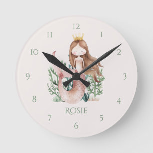 Mooie roze zeemeermin kinderklok ronde klok